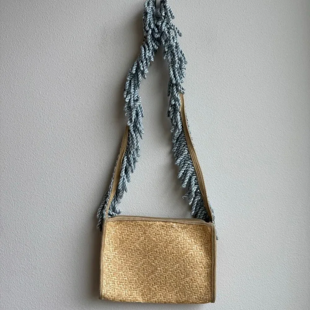 Vintage Made In Italy Woven Straw Funky Woven Whimsical Art To Wear Crossbody